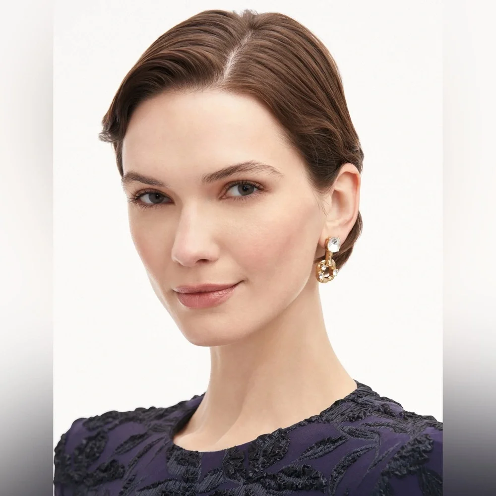 Oscar de la Renta Doorknocker SCRAMBLE Burnished Gold CHAIN-LINK EARRINGS